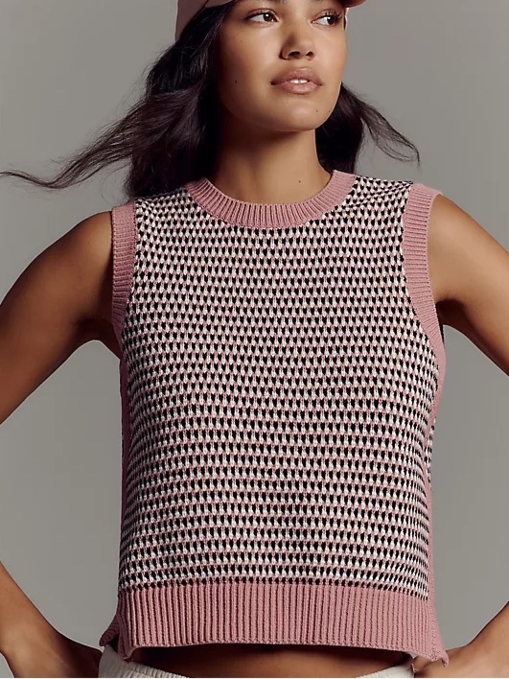 Varley Pink Patterned Knit Sleeveless Tank Top
